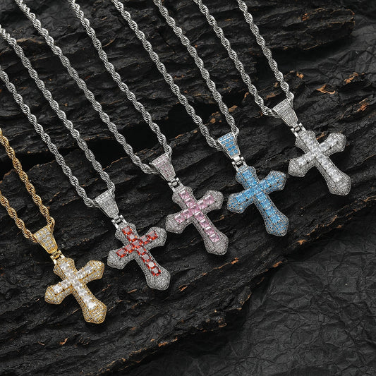 Iced Out Cross And Rope Chain Bundle